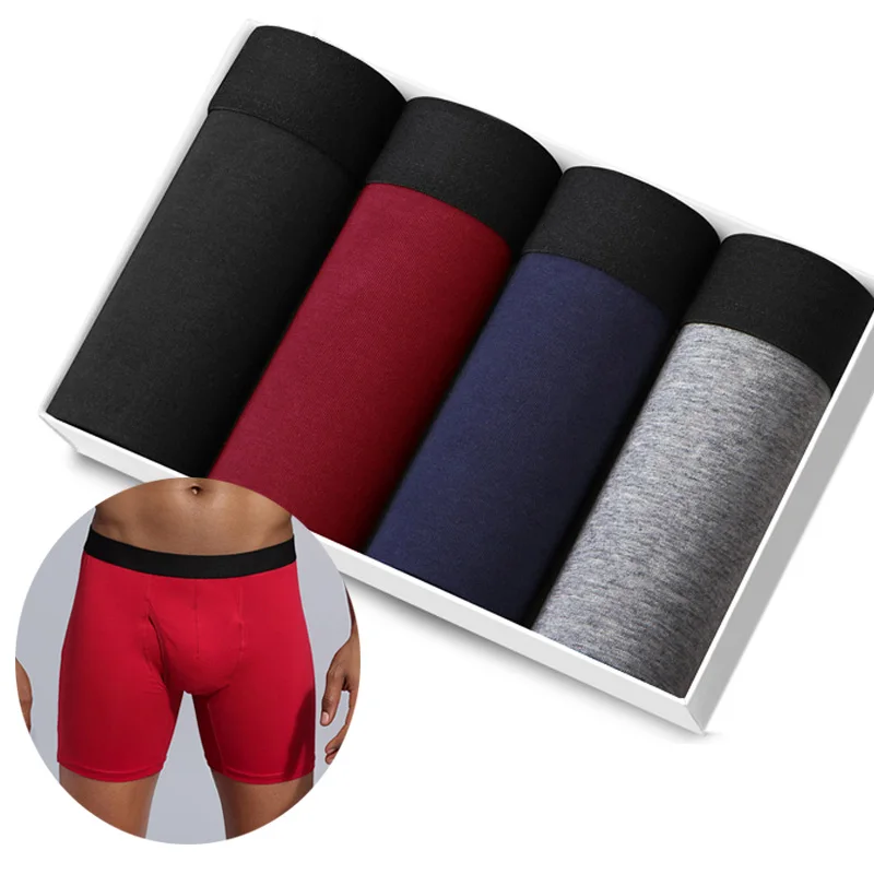 

Boxer Mens Underwear Long Cotton Man Boxers Breathable Solid Flexible Shorts Boxershort Pure Color Male Underpants 4pcs pack