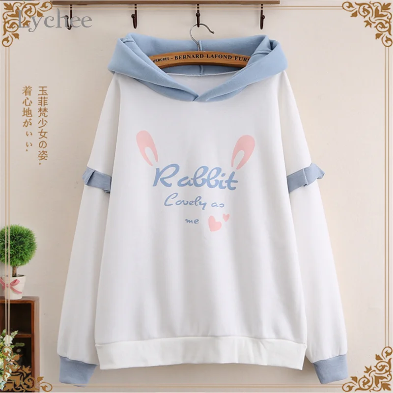Lychee Harajuku милые женские флисовые толстовки с капюшоном с надписью и оборками милые свободные женские толстовки весна осень зима женские топы