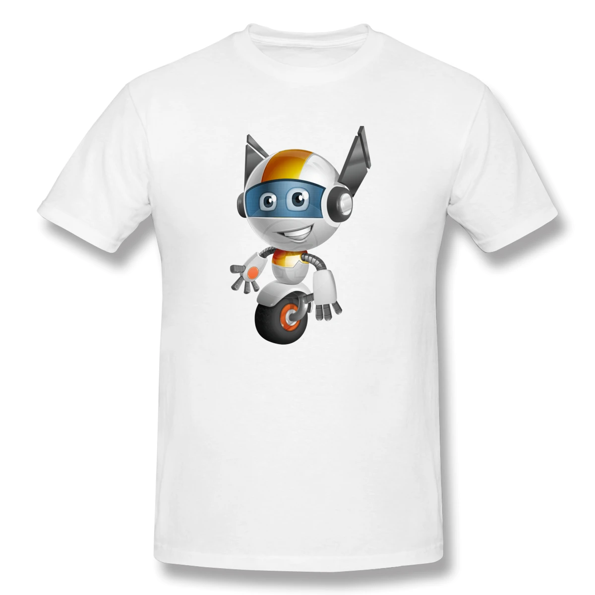 Cute Little Robot Cartoon Vector Character Aka Owaf Casual O-Neck Men's Basic Short Sleeve T-Shirt 100% Cotton Tee Shirt Printed