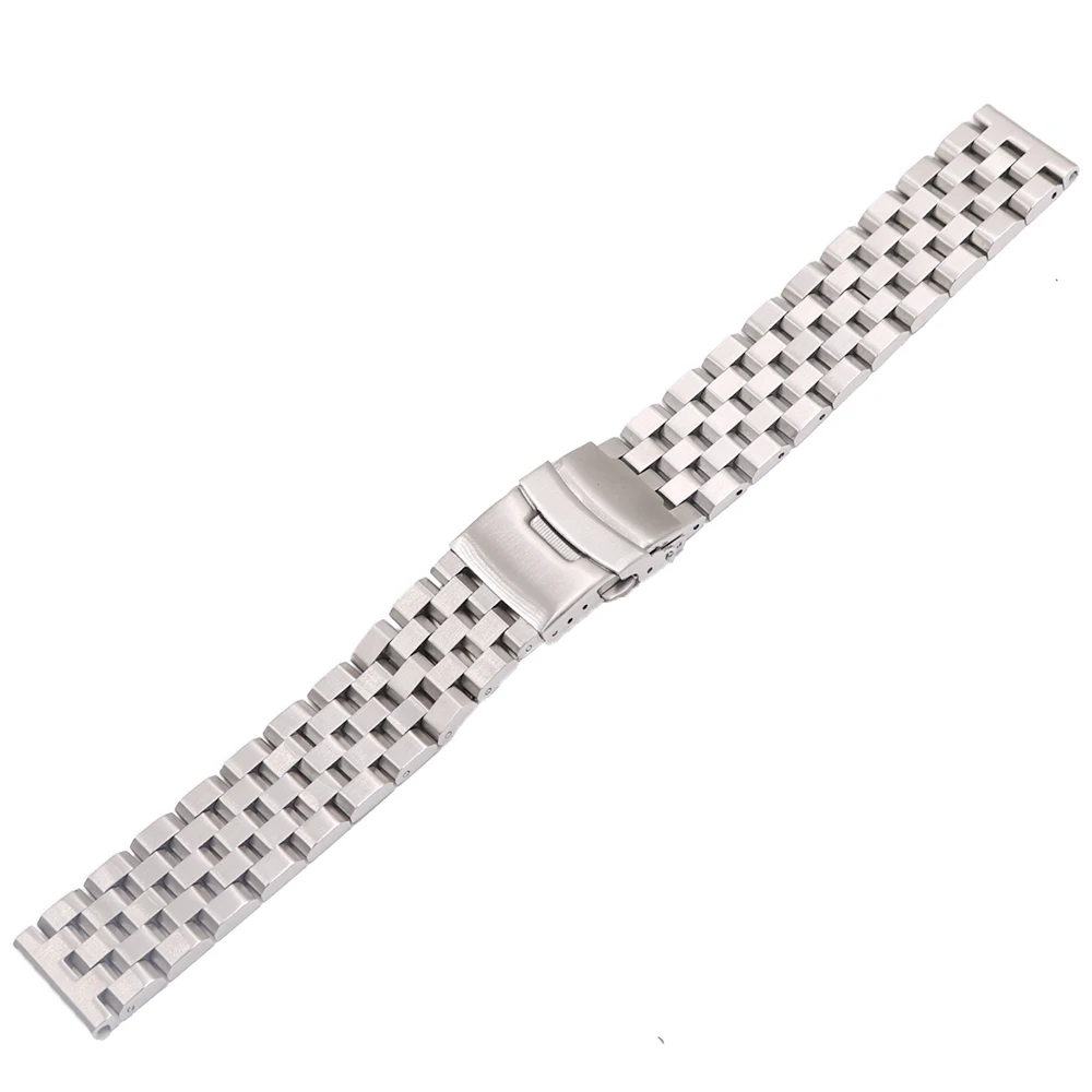 

Rolamy 22mm Silver Solid Links Replacement Watch Band Strap Bracelet Double Push Clasp For Seiko