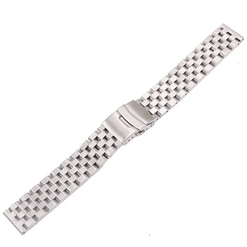 

Rolamy 22mm Silver Solid Links Replacement Watch Band Strap Bracelet Double Push Clasp For Seiko