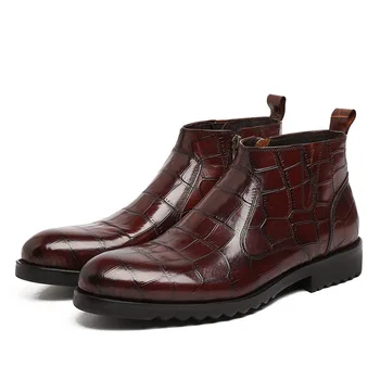 

Men Leather Boots Round Toe Formal Wear Black Brown Work Shoes Crocodile Pattern Leather Boots Pointed Toe Ankle Genuine Leather