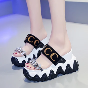 

9cm/3.5 inch Height Wedge Slides Fashion Summer Sandals Outdoor Slippers Flat Platform Thick Bottom