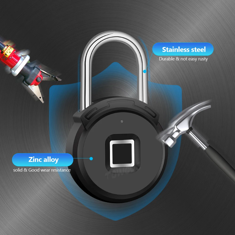TOWODE Bluetooth Fingerprint Unlock Door Padlock Portable Smart Home Waterproof Keyless Lock USB APP Control Android IOS Phone