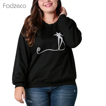 

FADZECO 2019 Autumn Winter New Women's Printing Round Neck Black Loose Version Top Casual T-shirt