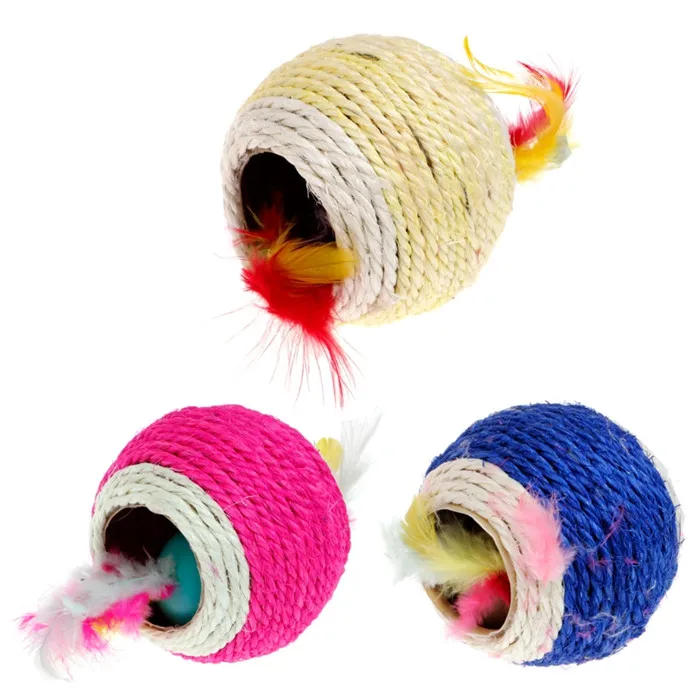 

Lovely Sisal Rope Feather Ball Teaser Scratch Chew Play Toy For Pet Cat Kitten