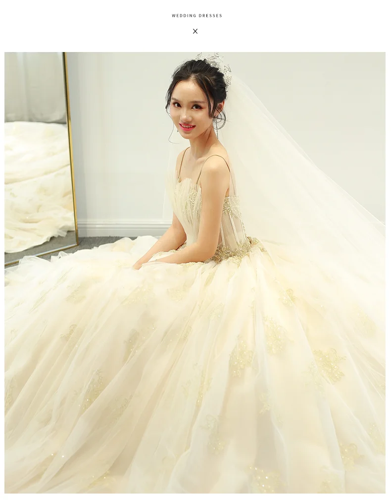 Robe De Mariage, роскошное свадебное платье, бальное платье с коротким рукавом, свадебные платья цвета шампанского, свадебное платье принцессы с длинным шлейфом