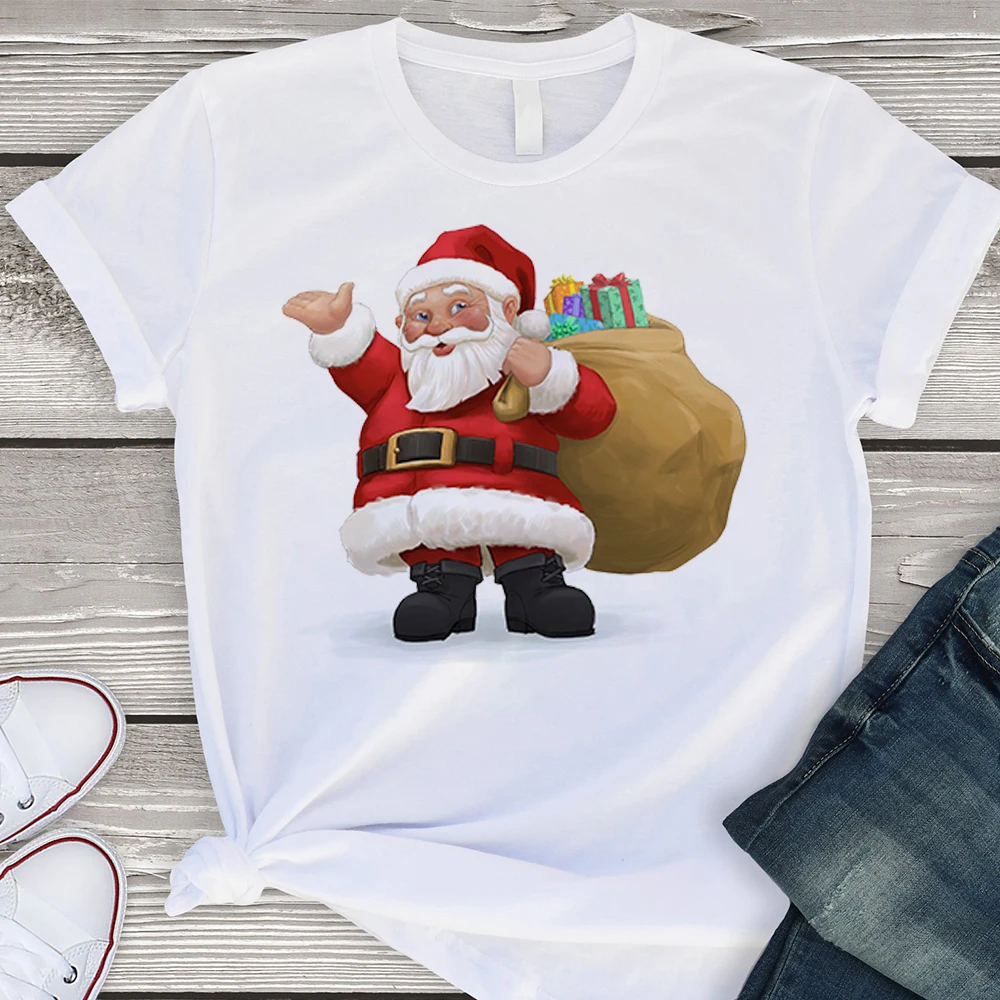 

Aesthetic Santa Claus Print Vogue T-shirt Punk Streetwear T shirt O-neck Short sleeve Tops Christmas Clothes Women Tshirt