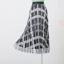Юбка осень-зима Женская высокая талия с буквенным принтом клетчатая плиссированная юбка