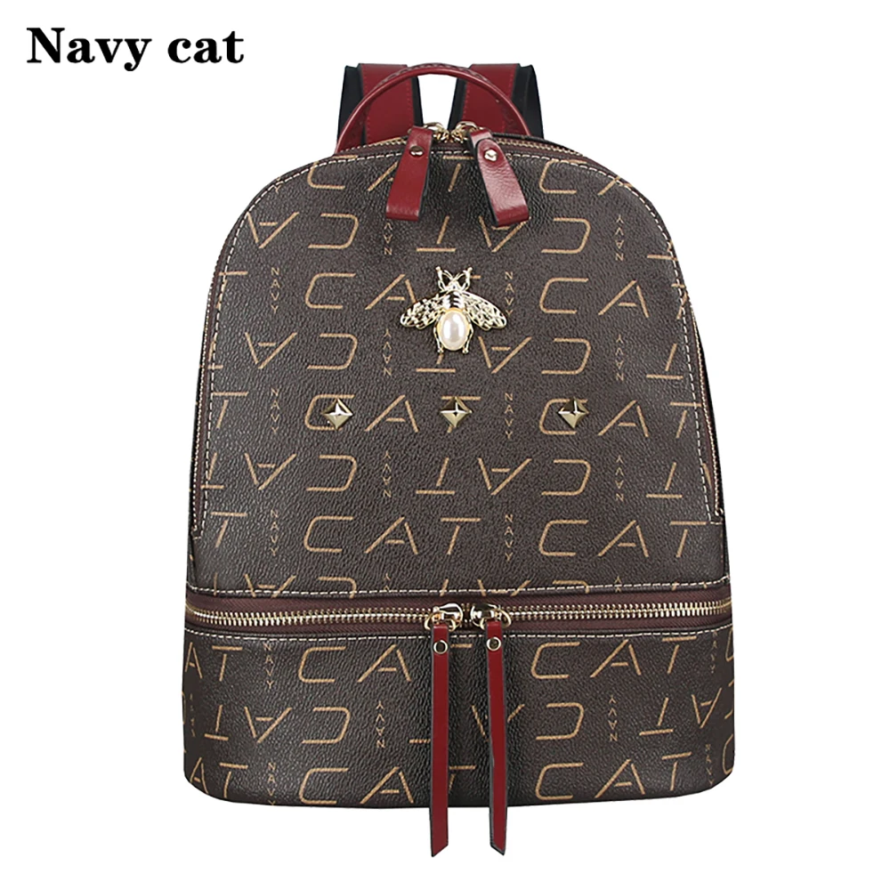 

Navy Cat Brand New fashion PVC Leather Women Anti-theft Backpack Female Larger Capacity School Bag Bolsa Feminina Backpacks