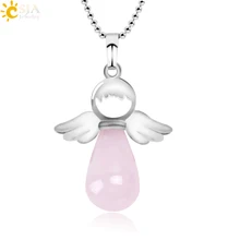 CSJA Ангел крылья натуральный камень ожерелья розовый кварц Лазурит ангелы подвески для женщин Девушка фиолетовый женские ювелирные изделия подарок E947