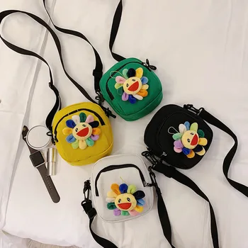 

2020 new fashion cute canvas bag female cartoon cute all-match cute flower one-shoulder diagonal bag