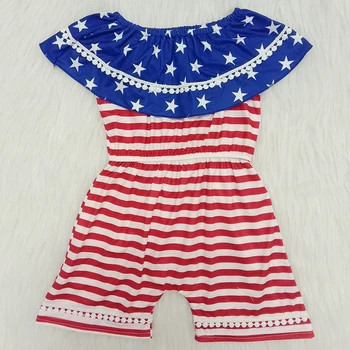 

4th Of July Summer Off Shoulder Newborn Baby Girl Clothes Independence Baby Romper Jumpsuit Soft Stripped Baby Outfit One Piece