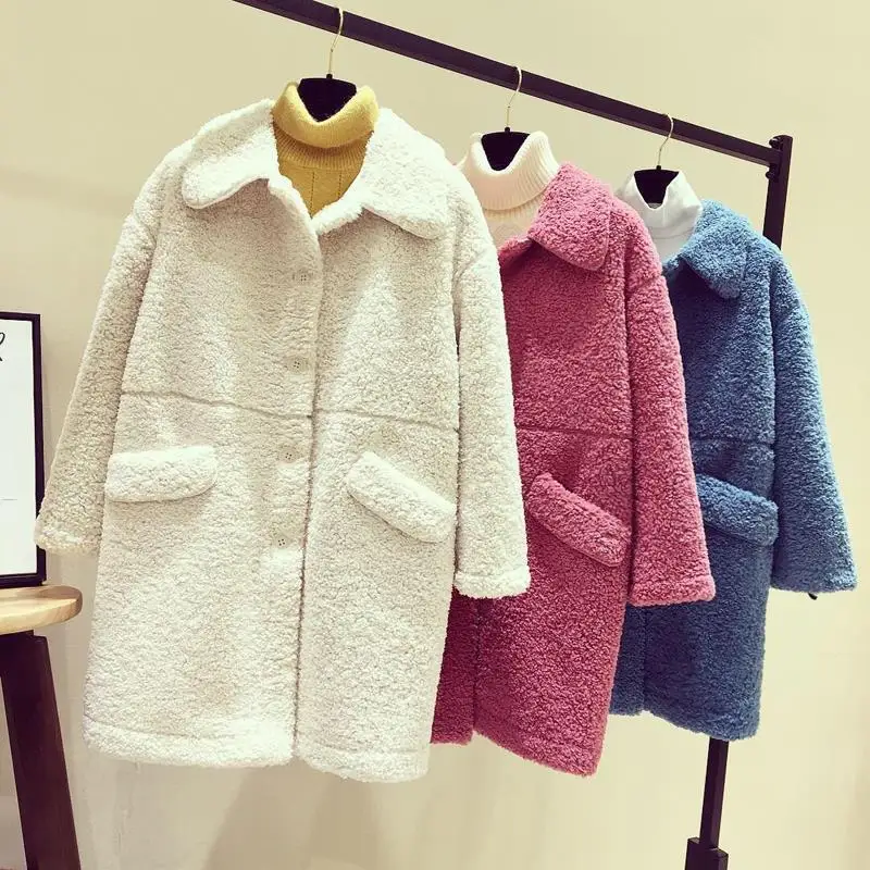 

Женская куртка средней длины, однотонное кашемировое пальто на пуговицах, с имитацией овечьей шерсти, модель U158 на осень и зиму, 2020