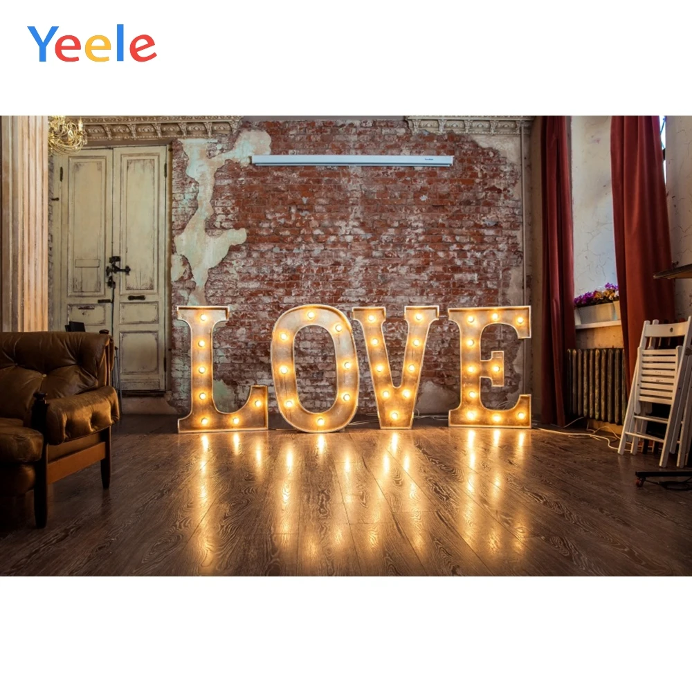 

Yeele Love Light Decoration Brick Wall Wood Floor Valentine Photo Backdrops Customized Photographic Backgrounds For Photo Studio