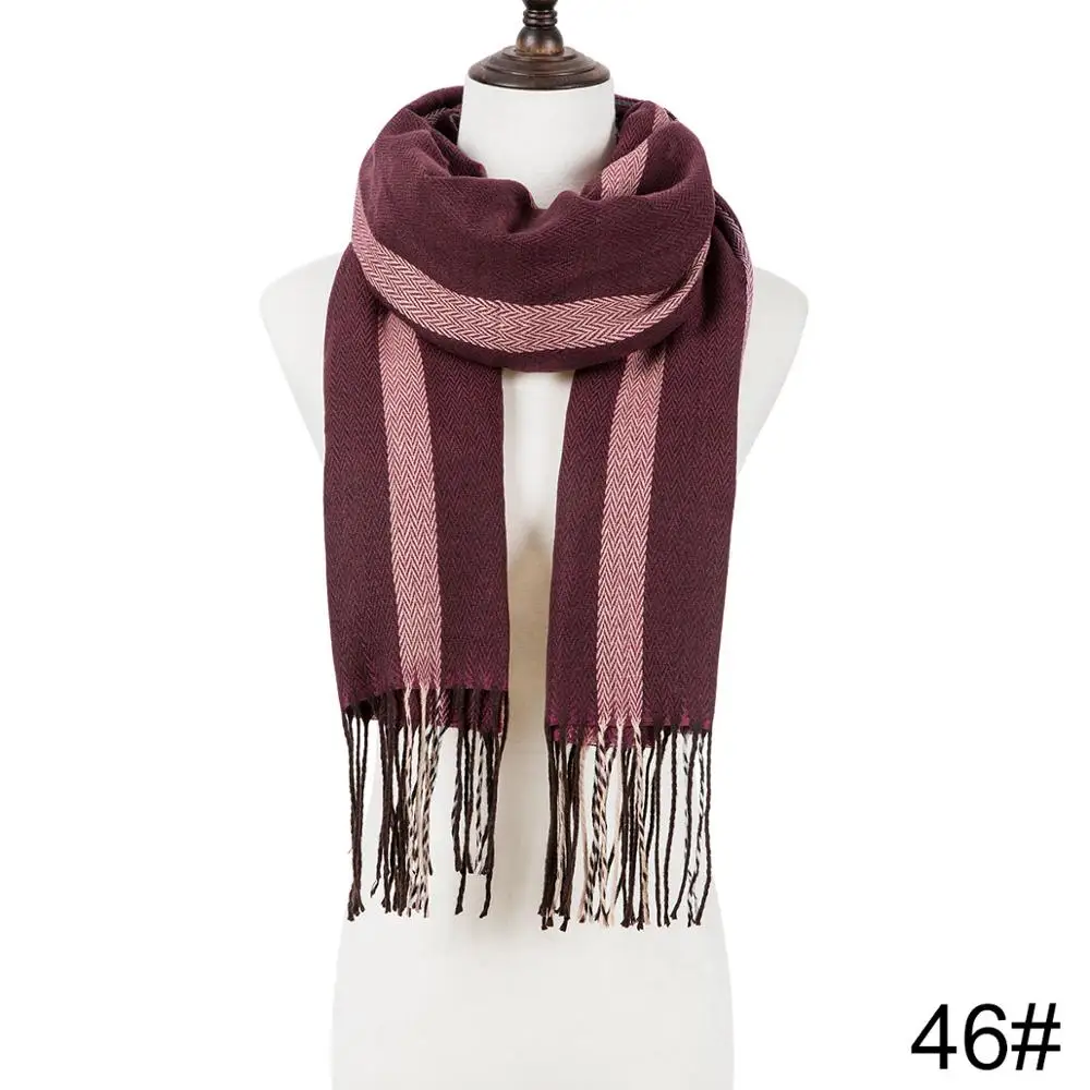 Новинка, зимний шарф для мужчин и женщин, теплые вязаные вещи для зимы, шарф для женщин, шаль унисекс, длинный клетчатый шарф с бахромой, женский шарф - Цвет: 46