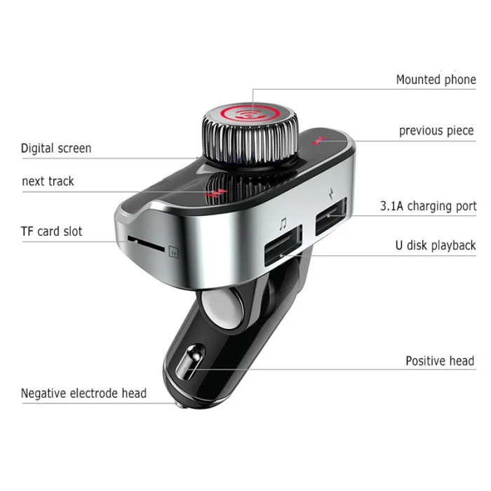 Bluetooth 4,2 FM передатчик Handsfree автомобильный комплект с двумя USB зарядным устройством аудио приемник музыкальный плеер FKU66
