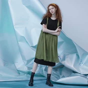 

2020SS NEW COLLECTION one piece short sleeves long silk cotton patchwork dress women