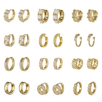 

Elegant Geometric Crystal CZ Zircon Earrings for Women Trendy Copper Small Hoop Earrings Gold Huggie Statement Jewelry