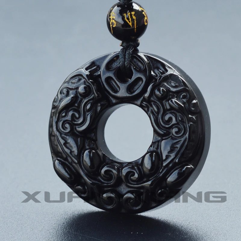 Мужская подвеска ожерелье PIXIU черный обсидиановый нефрит пончики мир Пряжка