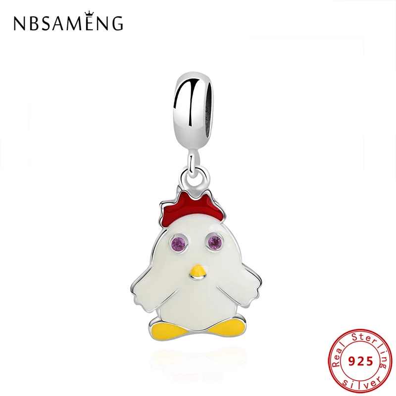 

2019 New 100% 925 Sterling Silver Charm Pendant Lucky Chicken Cute Animals Pendants Fit Pandora Bracelets & Bangles Jewelry