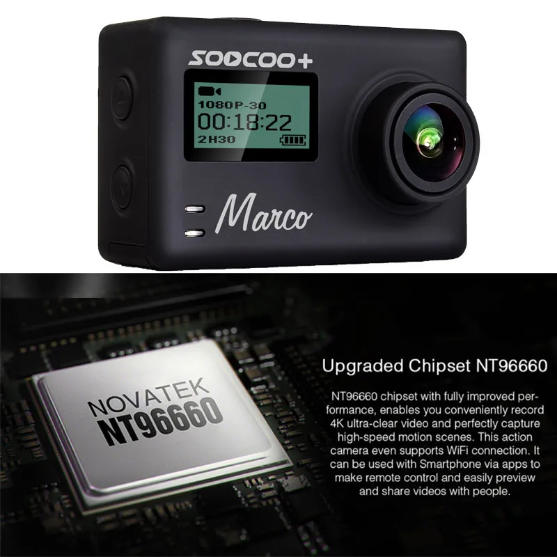 Спортивная Экшн камера SOOCOO с Wi Fi 4K 24 кадра/с 20 МП голосовое управление Gryo микрофон