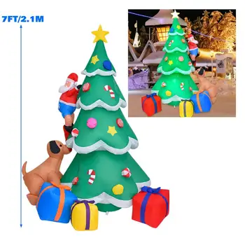 

2.1m PVC Inflatable Spree Christmas Tree Inflatable Doll Dog Biting Climbing Tree Santa Claus Xmas Decoration With LED Lights