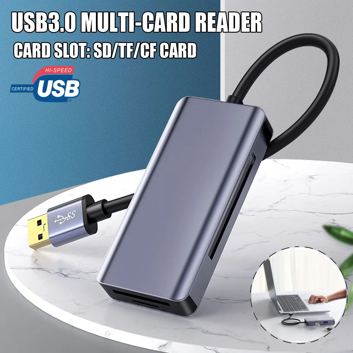 4-в-1 кард-ридер USB 3,0/SD/TF/CF/кард-ридер многофункциональная карта адаптера для Камера мобильного телефона серый