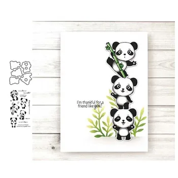 

JC Metal Cutting Dies and Clear Stamps Panda Bamboo Phrase Scrapbooking Craft Stencil DIY Card Make Album Sheet Mold Mould Decor