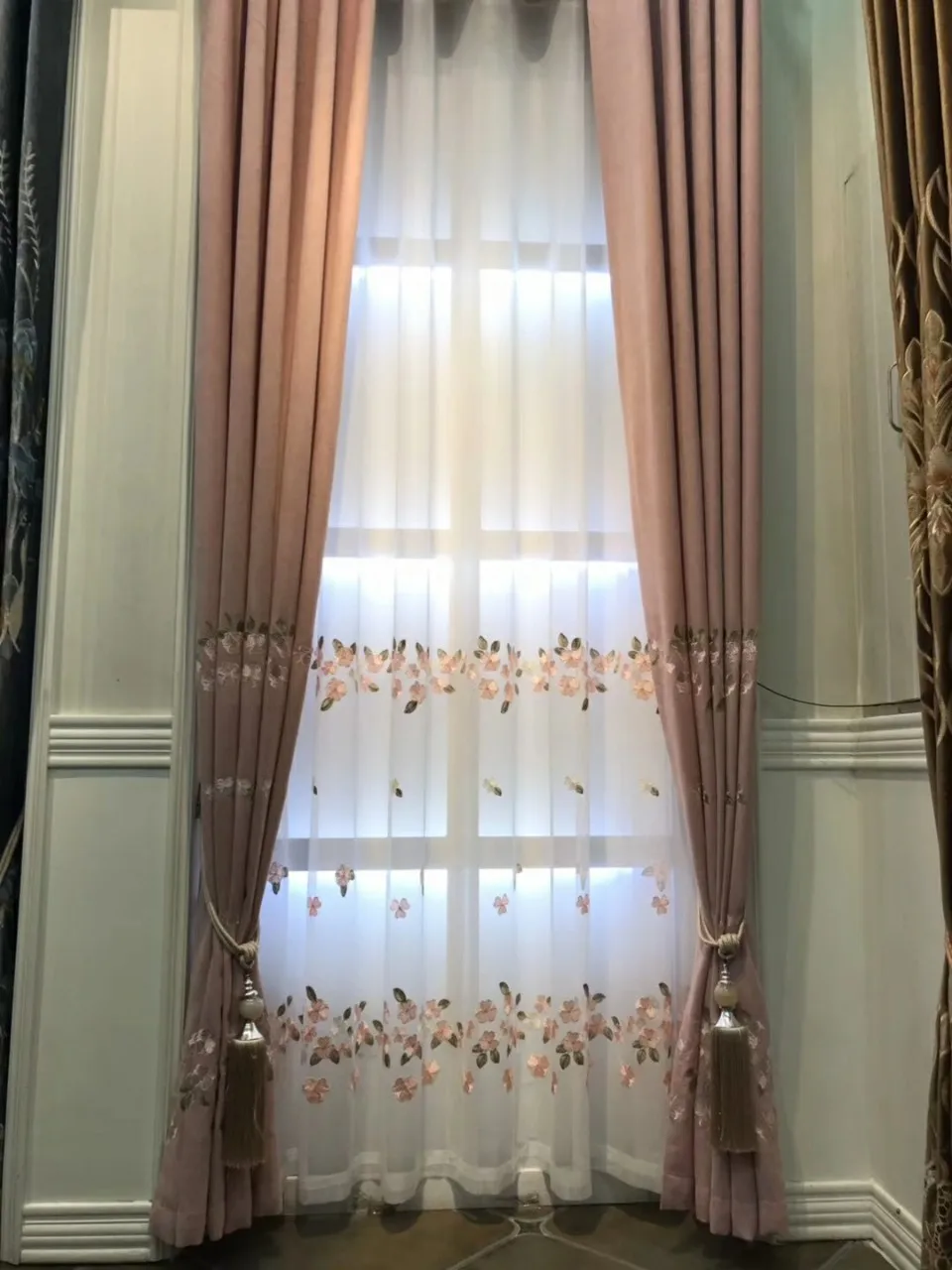 

Modern Minimalist Curtains for Living Room Bedroom Window Floor-to-Ceiling Windows European Embroidery Pink Curtains