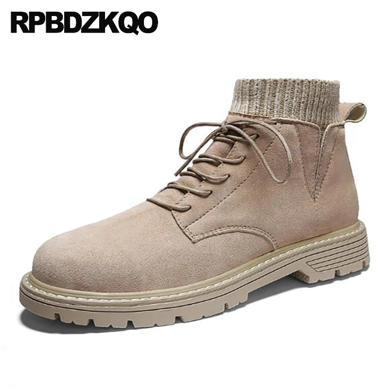 

autumn booties lace up faux fur british style plus size fall patchwork shoes 2019 suede vintage short winter men boots with