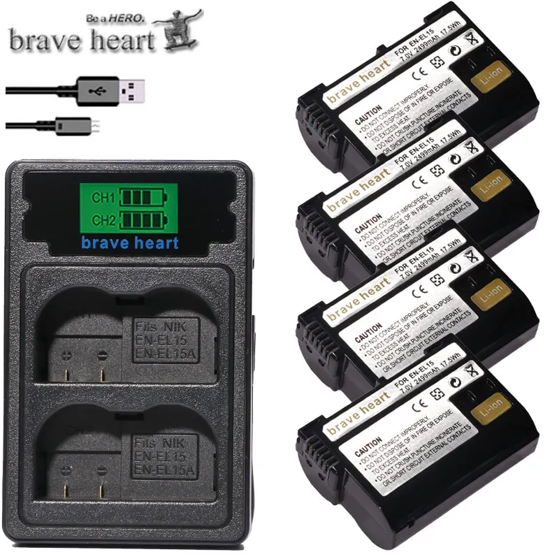 Bateria EN EL15 EL15A ENEL15 EN-EL15 Батарея пакет для Nikon D500, D600, D610, D750, D7000, D7100, D7200, D800, D800E, D810, D810A& 1 v1 - Цвет: charger and 4battery