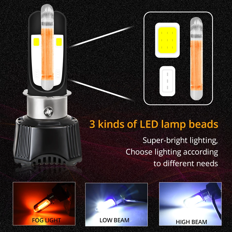 Двухсторонний H4 led rcycle DLR 6500K 40W Hs1 P15d PA20D Светодиодная лампа 4400LM 10 бусин красный