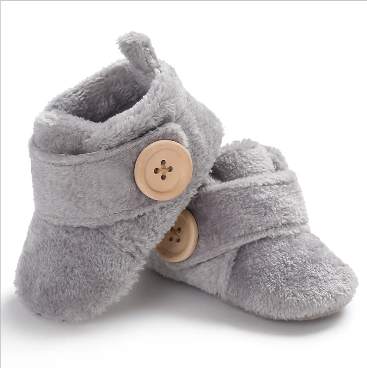 Ботиночки для новорожденных мальчиков и девочек; носки до щиколотки; теплые ботиночки из флока для малышей; хлопковые зимние мягкие Нескользящие Детские ботиночки - Цвет: Серый