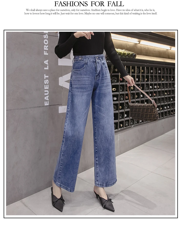 Женские модные джинсы корейского стиля с пуговицами, потертые джинсовые штаны, женские брюки с карманами, винтажные прямые широкие джинсы, синие уличные джинсы