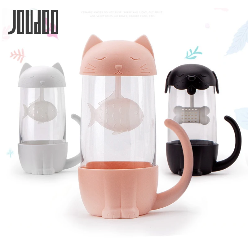 JOUDOO милый кот, стеклянная чашка, чайная кружка с фильтром для заварки рыбы, домашний офис 35