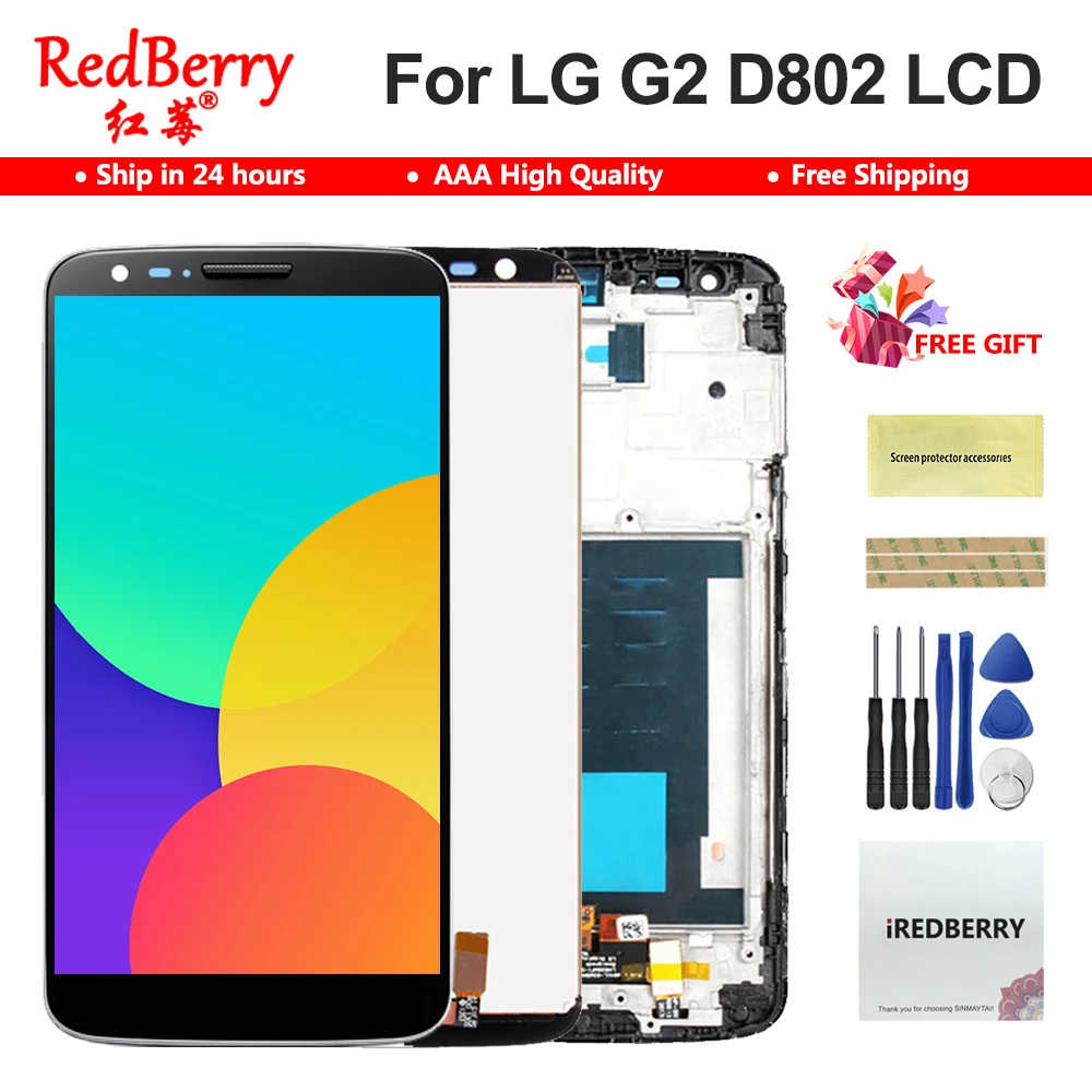 No Dead Pixels 5.2" LCD for LG G2 D802 Display Touch Screen Digitizer