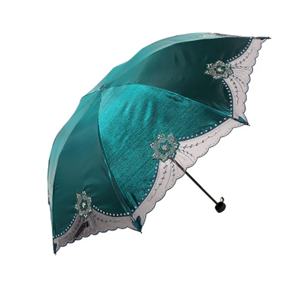 Leaves Lace Princess Sun Umbrella Portable 3 Folding Windproof Woman Female Parasol Travel Sun Rain UV Protection Umbrellas Gift