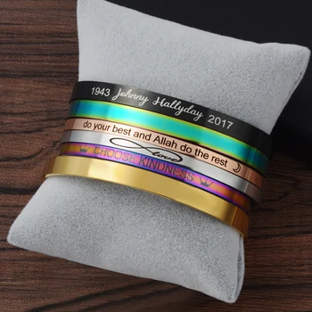 Customized Laser Engraved Bracelet For Men & Women Rose Gold/Gold/Silver Stainless Steel Adjustable Bangle Jewelry Friends Gift