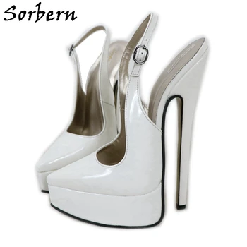 Sorbern 화이트 슬링 백 여성 펌프 신발 20Cm 높은 뒤꿈치 플랫폼 뾰족한 발가락 슬립 여름 스타일 구두 사용자 지정 18Cm 발 뒤꿈치