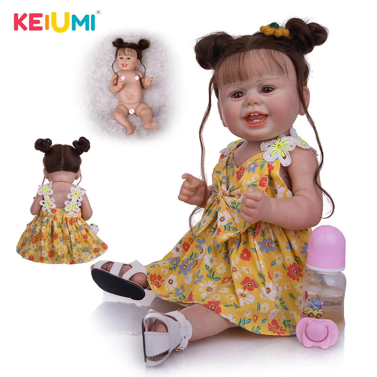 Smiling Waterproof 22 Inch Silicone Reborn Baby Dolls Truely 3D-Paint Rooted Hair Toddle Princess Bebe Toys Kids Birthday Gift