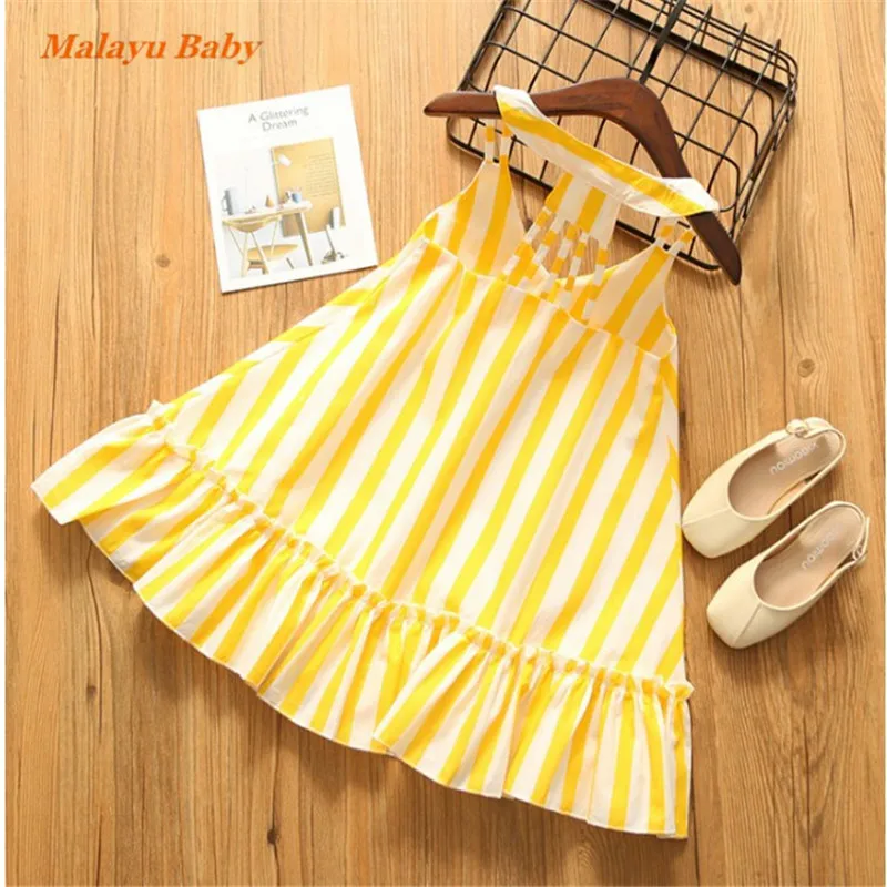 Malayu Baby Chid Girls Sleeveless Dresses New Kids Stripes Summer Costumes Hollow Out Design Ruffles Cute Vestidos 2-6 Y | Детская