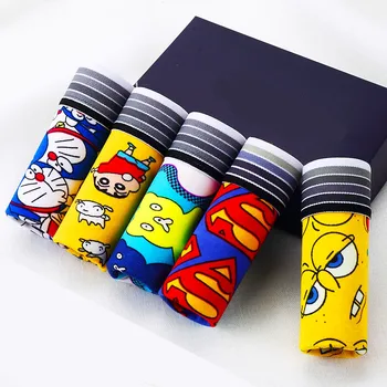 

5pcs/lot Lovely Cartoon Print Underpants Man Boxers Homme Fashion Silk Male Panties Men's Boxer Shorts Soft Underwear For Men