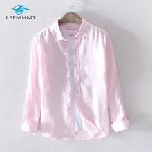 Мужская весенне-осенняя Модная брендовая винтажная Однотонная рубашка с длинными рукавами в японском стиле из льна мужские повседневные приталенные рубашки