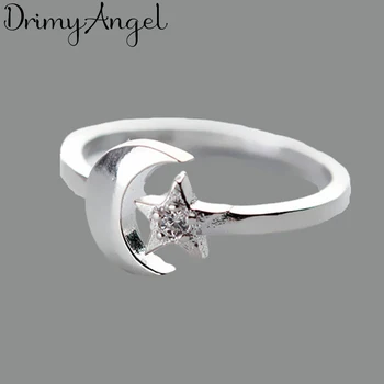

Personality Fashion Vintage 925 Sterling Silver Moon Star Rings For Women Punk Thai Silver Resizable Rings