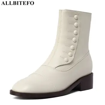 

ALLBITEFO soft natural genuine leather women boots fashion leisure platform shoes winter shoes ankle boots riding boots