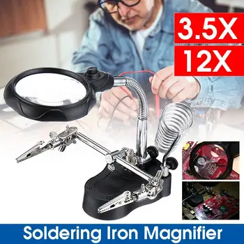 

Professional 3 Hand Soldering Iron Stand Welding Tool + Illuminated Glasses LED Alligators Clip Holder Clamp Helping Hand Repair