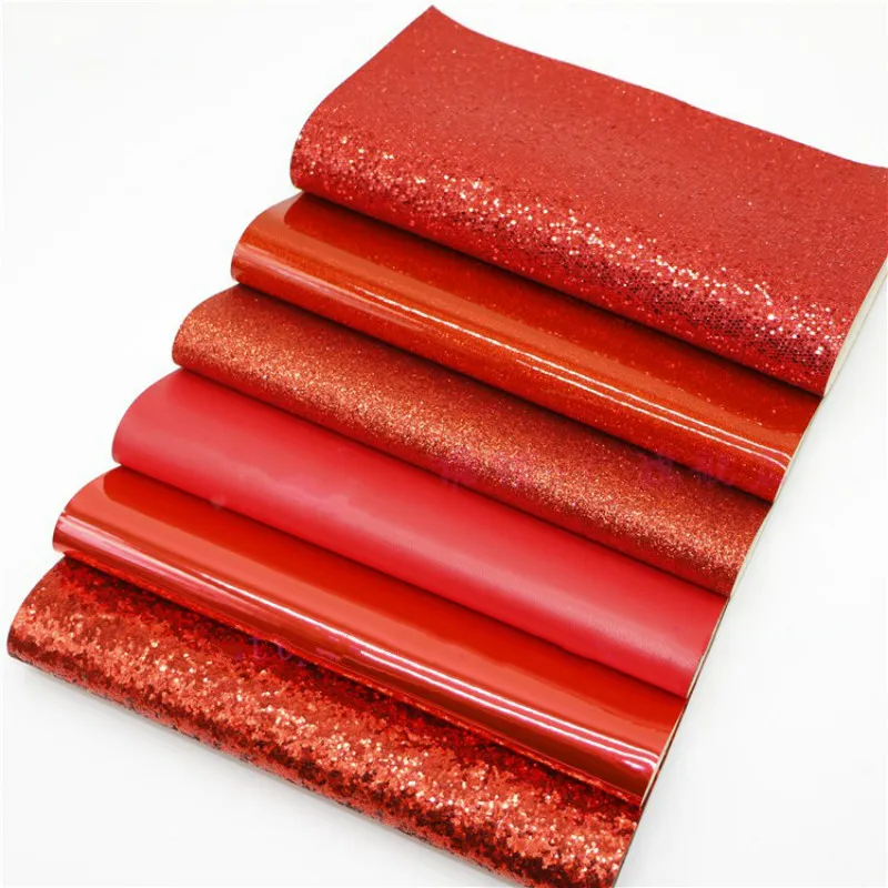 

Red Series 6Pcs 20x22cm Shiny Glitter Fabric DIY Sewing Hair Bow Purse Decoration Material Accessories Synthetic Leather Fabric