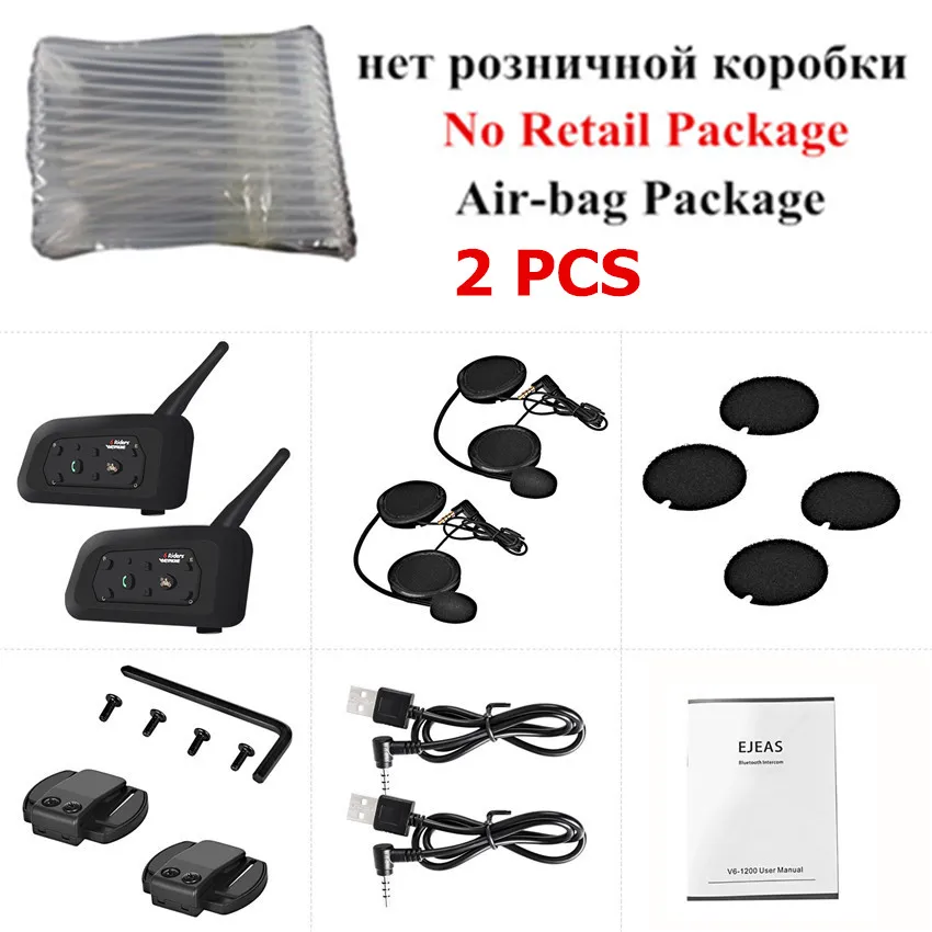 2 Pcs No Retail Box Vnetphone V6 мотоциклетный Bluetooth шлем рация 1200 м полнодуплексный BT переговорный для мотоциклетного шлема гарнитура 1/2 шт - Цвет: 2 Pcs No Retail Box