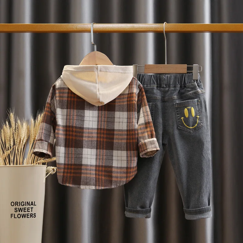 Children's Clothing Boys Shirts 2020 Autumn Kids Hooded Jacket Plaid Long-sleeved Shirt Spring Baby Boy Long Sleeve Tops